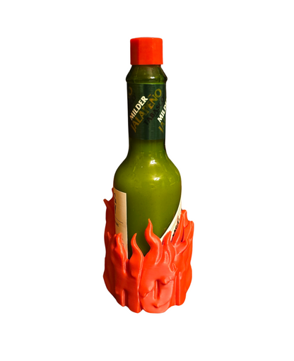 Caution Hot! 3D Printed Tabasco Sauce Holder - Flame-Themed 2 OZ Spicy Bottle Stand