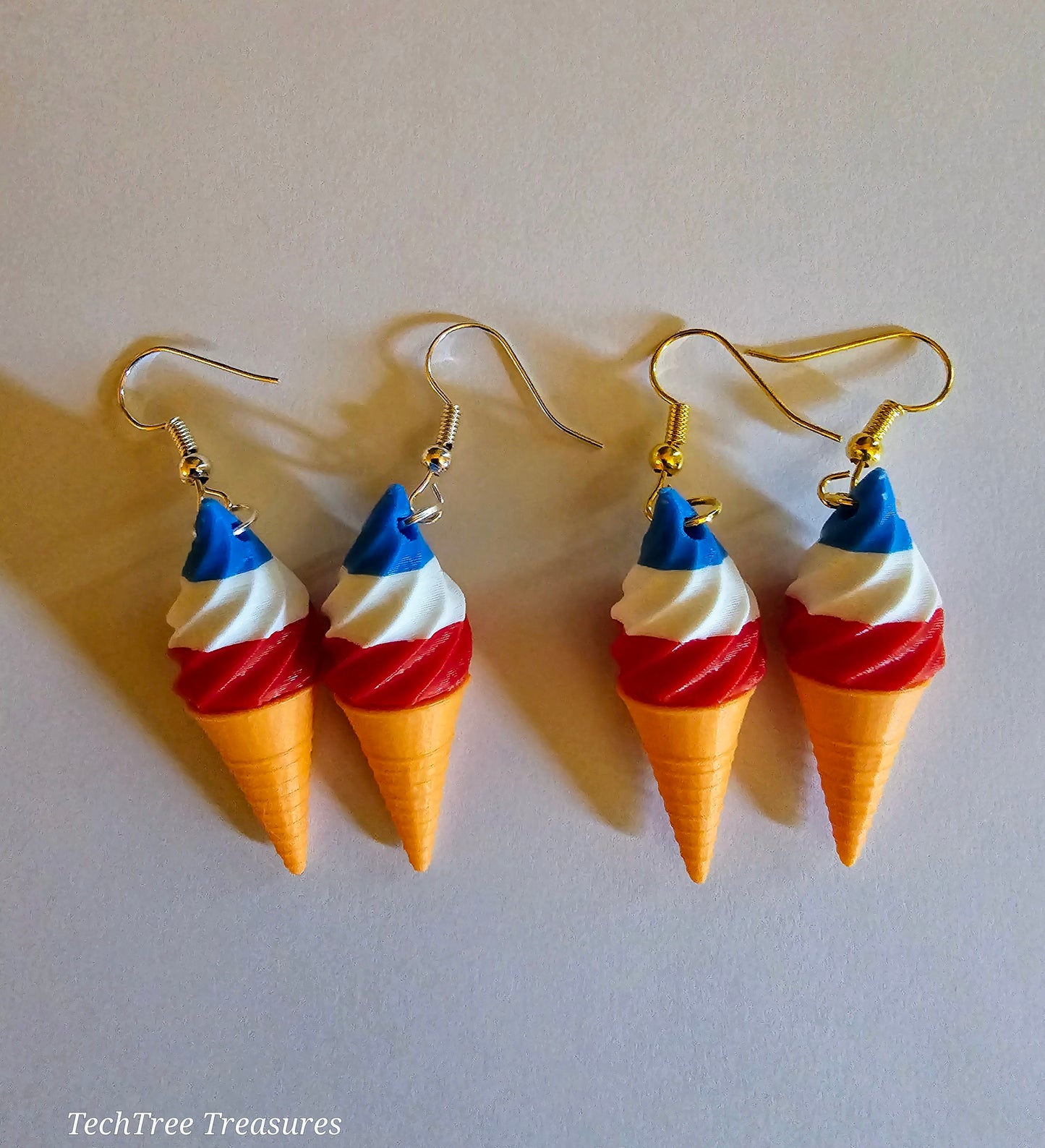 Earrings|Red White and Blue Ice cream Cone Summer Decor