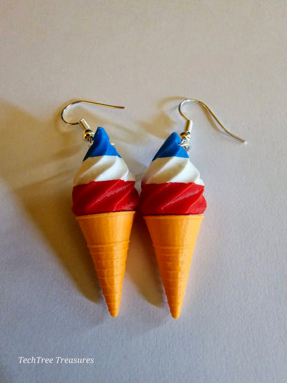 Earrings|Red White and Blue Ice cream Cone Summer Decor