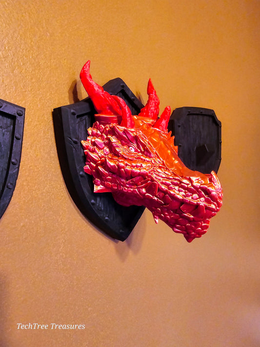 Fire Dragon Head Trophy Wall Mount- Exquisite 3D Printed Fantasy Decor