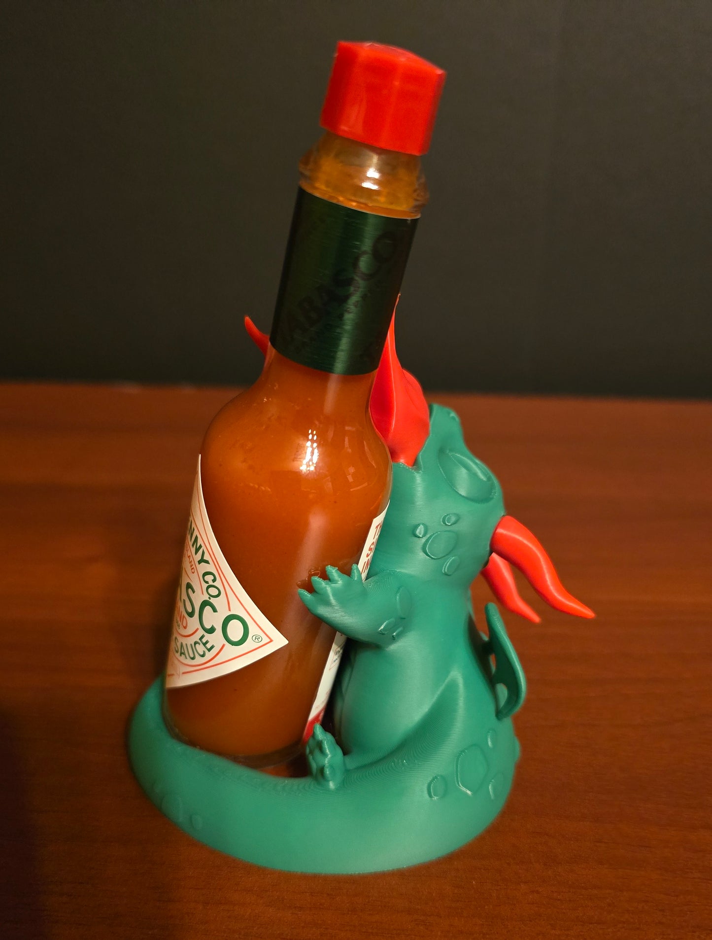 Fire Dragon with Flame Hot Sauce/Tabasco Sauce Holder for 2 OZ Bottles - 3D Printed