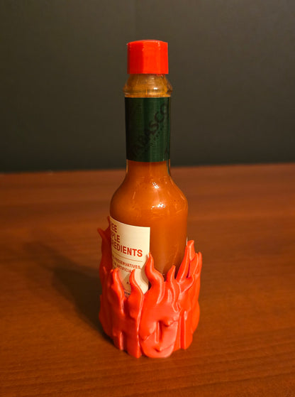 Caution Hot! 3D Printed Tabasco Sauce Holder - Flame-Themed 2 OZ Spicy Bottle Stand