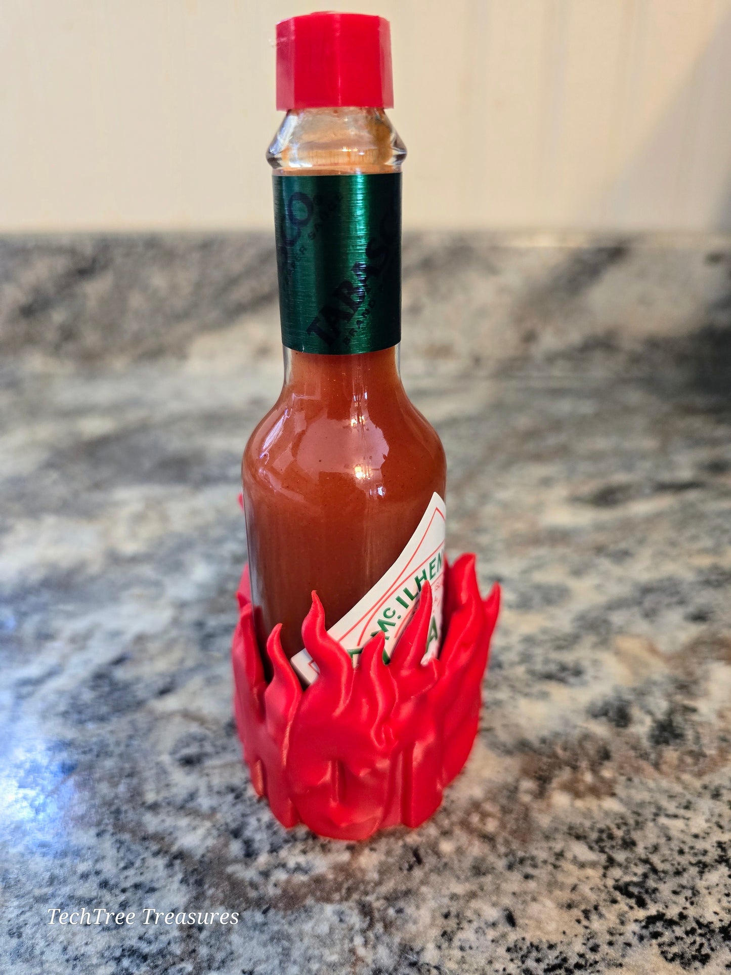 Caution Hot! 3D Printed Tabasco Sauce Holder - Flame-Themed 2 OZ Spicy Bottle Stand