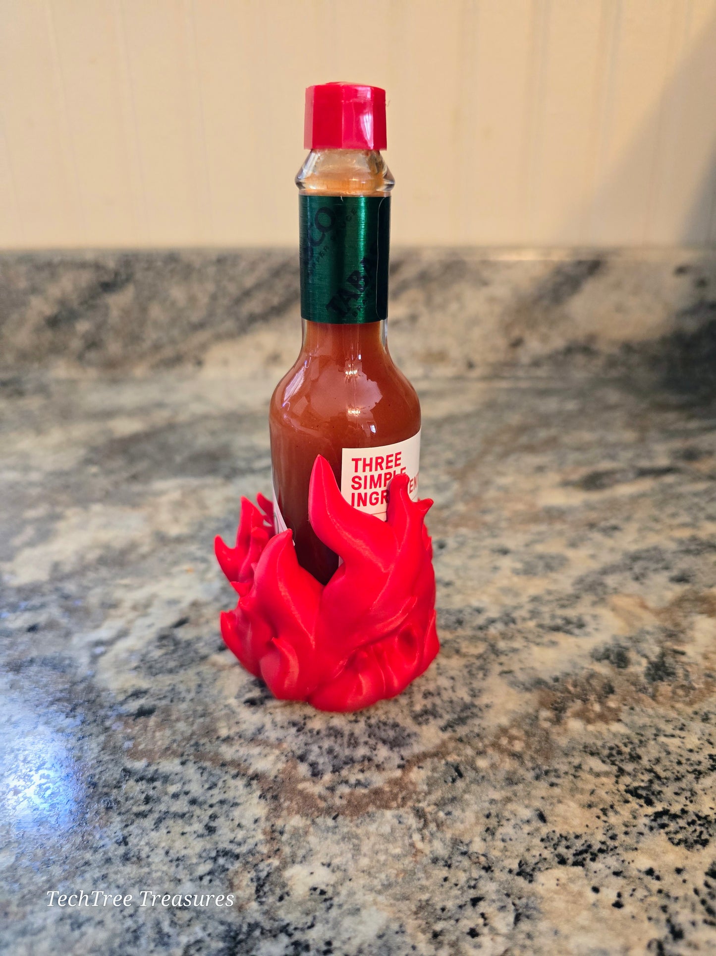 Caution Hot! 3D Printed Tabasco Sauce Holder - Flame-Themed 2 OZ Spicy Bottle Stand