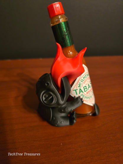 Fire Dragon with Flame Hot Sauce/Tabasco Sauce Holder for 2 OZ Bottles - 3D Printed