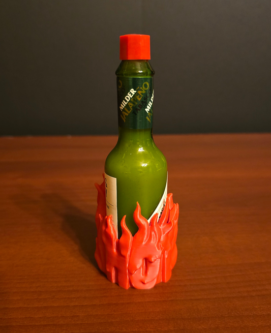 Caution Hot! 3D Printed Tabasco Sauce Holder - Flame-Themed 2 OZ Spicy Bottle Stand