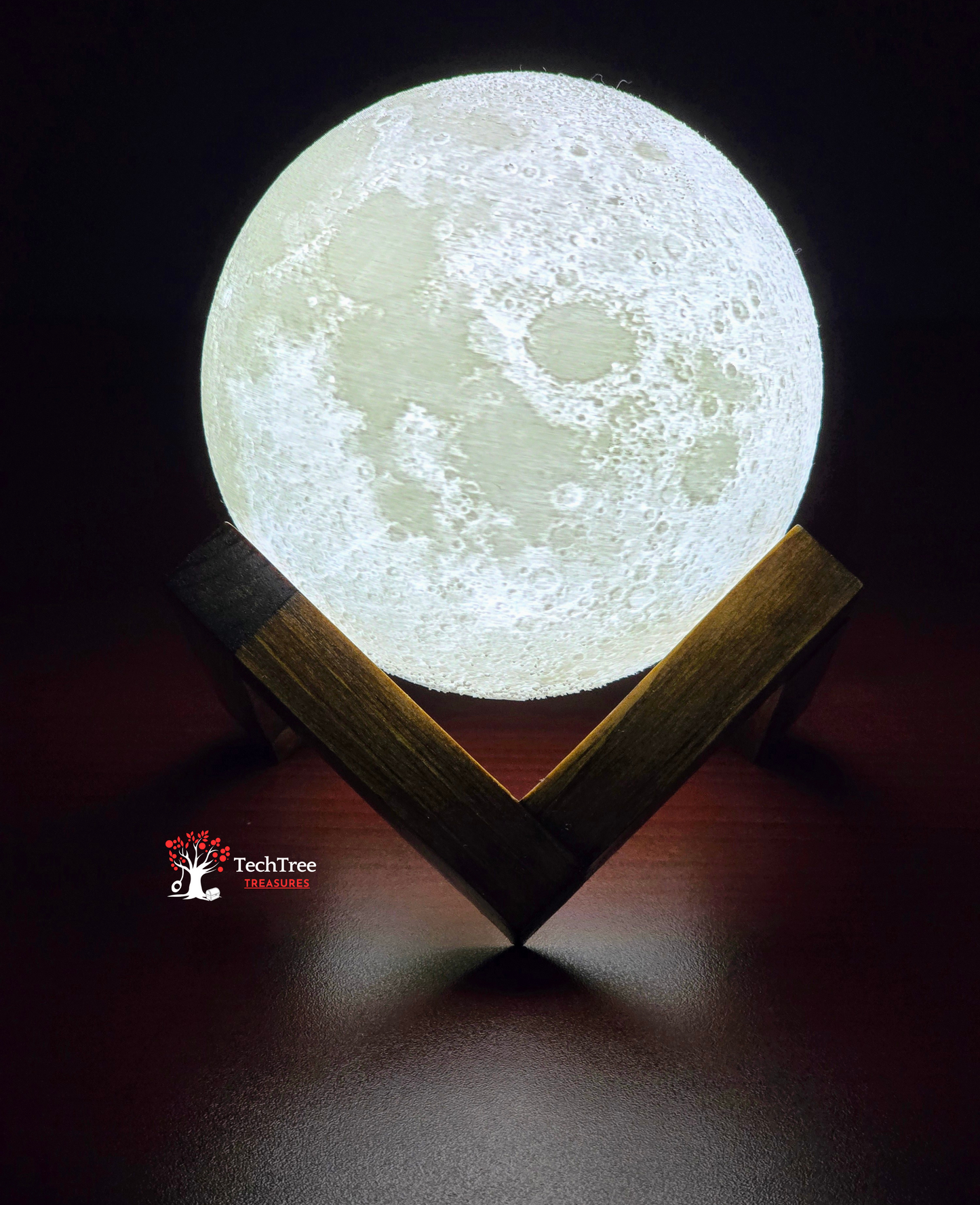 Moon/Planet LED Light Lamp w/ Hand Crafted One Of A Kind Wooden Stand | Rechargeable | Perfect for Bedside, Living Areas, Offices, Gaming Setups, Nightlights, and Adding Space Vibes- 3D Printed