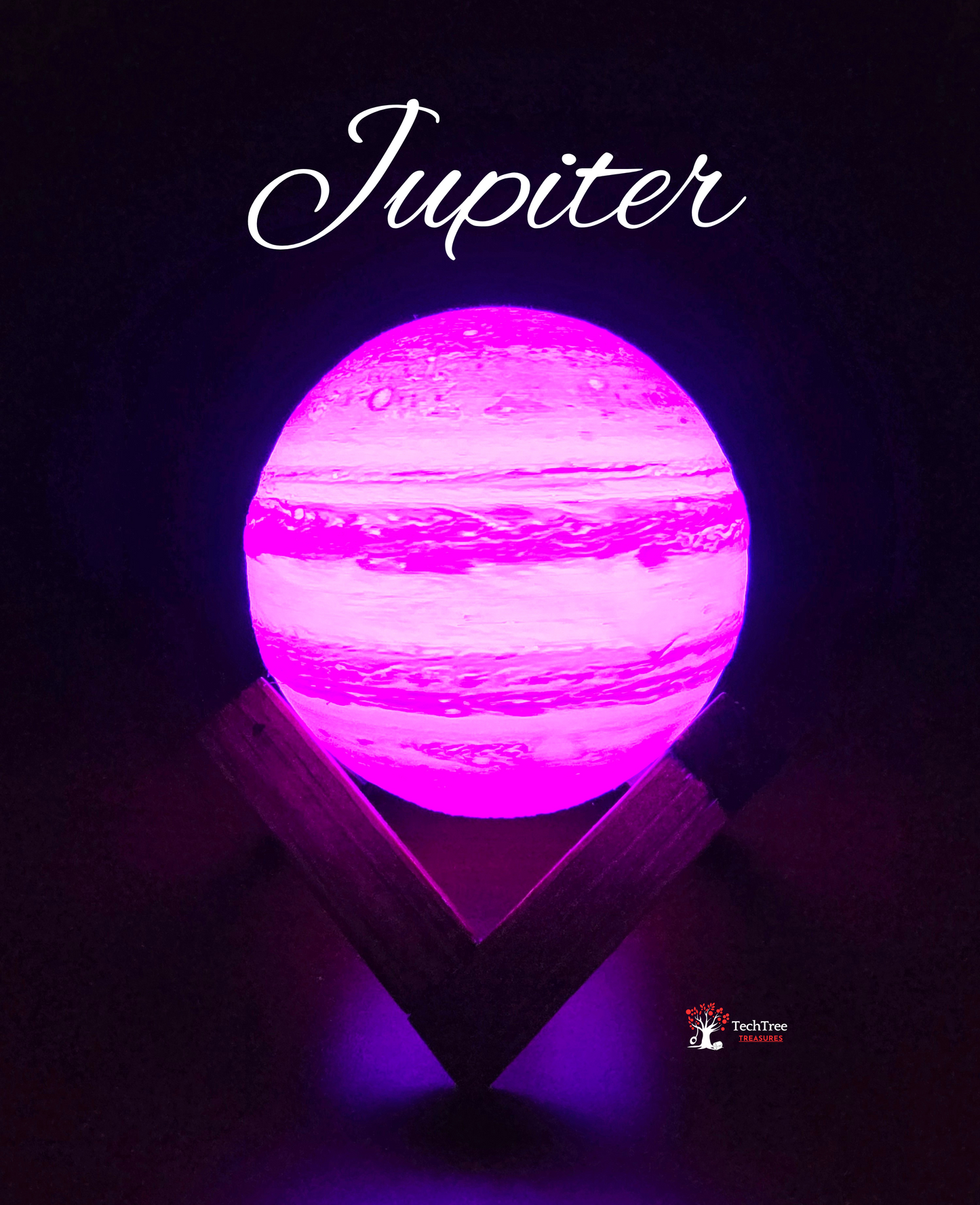 Moon/Planet LED Light Lamp w/ Hand Crafted One Of A Kind Wooden Stand | Rechargeable | Perfect for Bedside, Living Areas, Offices, Gaming Setups, Nightlights, and Adding Space Vibes- 3D Printed