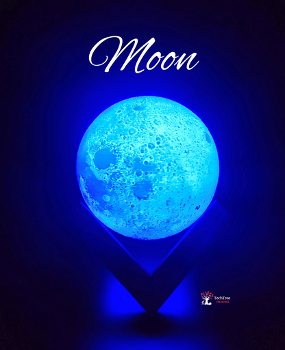 Moon/Planet LED Light Lamp w/ Hand Crafted One Of A Kind Wooden Stand | Rechargeable | Perfect for Bedside, Living Areas, Offices, Gaming Setups, Nightlights, and Adding Space Vibes- 3D Printed