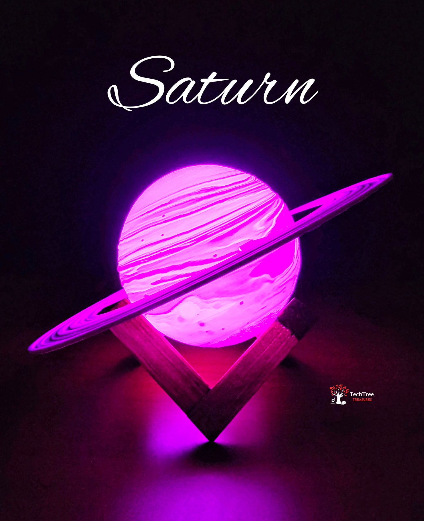 Moon/Planet LED Light Lamp w/ Hand Crafted One Of A Kind Wooden Stand | Rechargeable | Perfect for Bedside, Living Areas, Offices, Gaming Setups, Nightlights, and Adding Space Vibes- 3D Printed