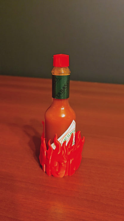 Caution Hot! 3D Printed Tabasco Sauce Holder - Flame-Themed 2 OZ Spicy Bottle Stand