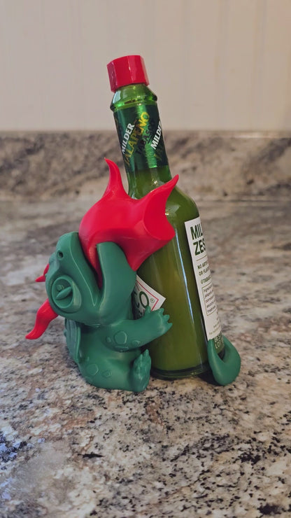 Fire Dragon with Flame Hot Sauce/Tabasco Sauce Holder for 2 OZ Bottles - 3D Printed